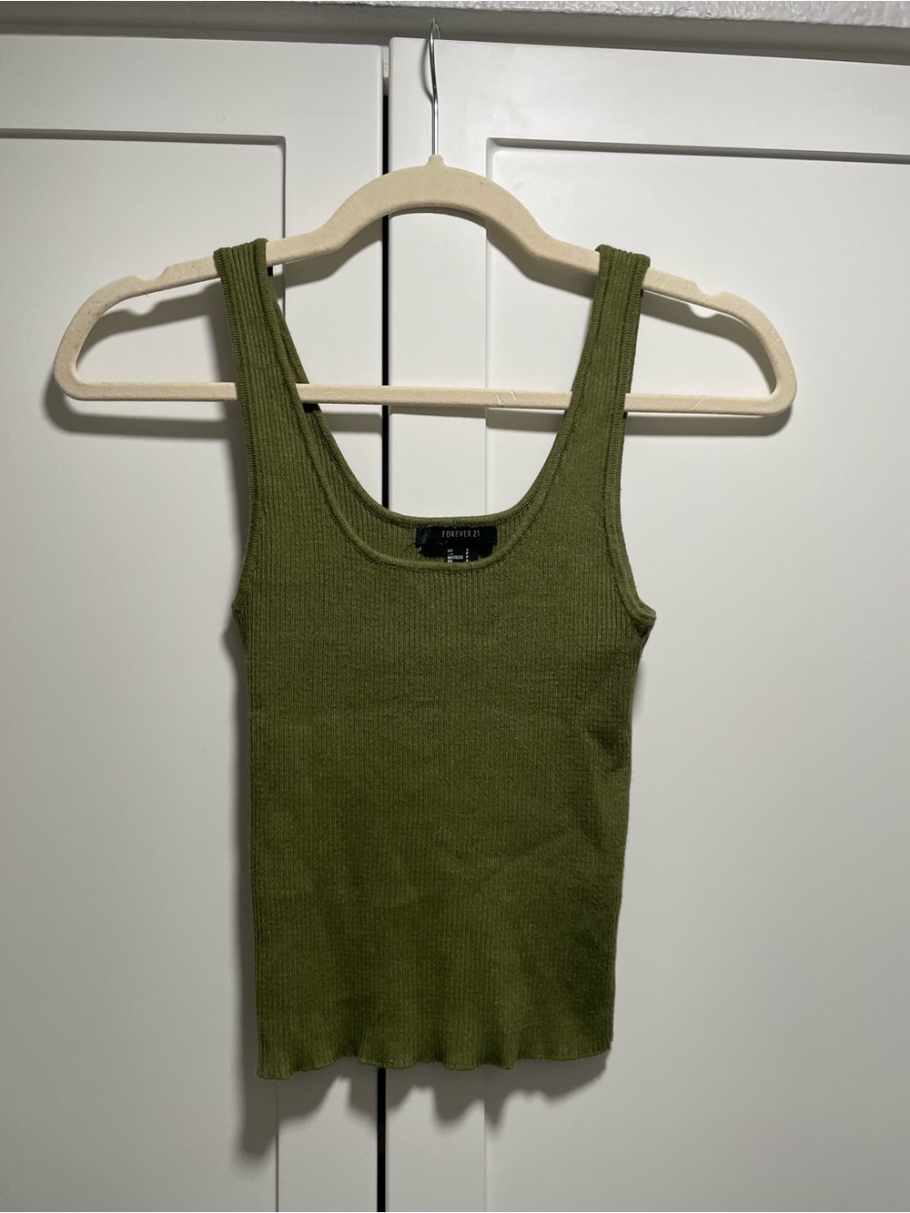 Forever 21 Stretchy Ribbed Knit Tank Top Moss Olive Green